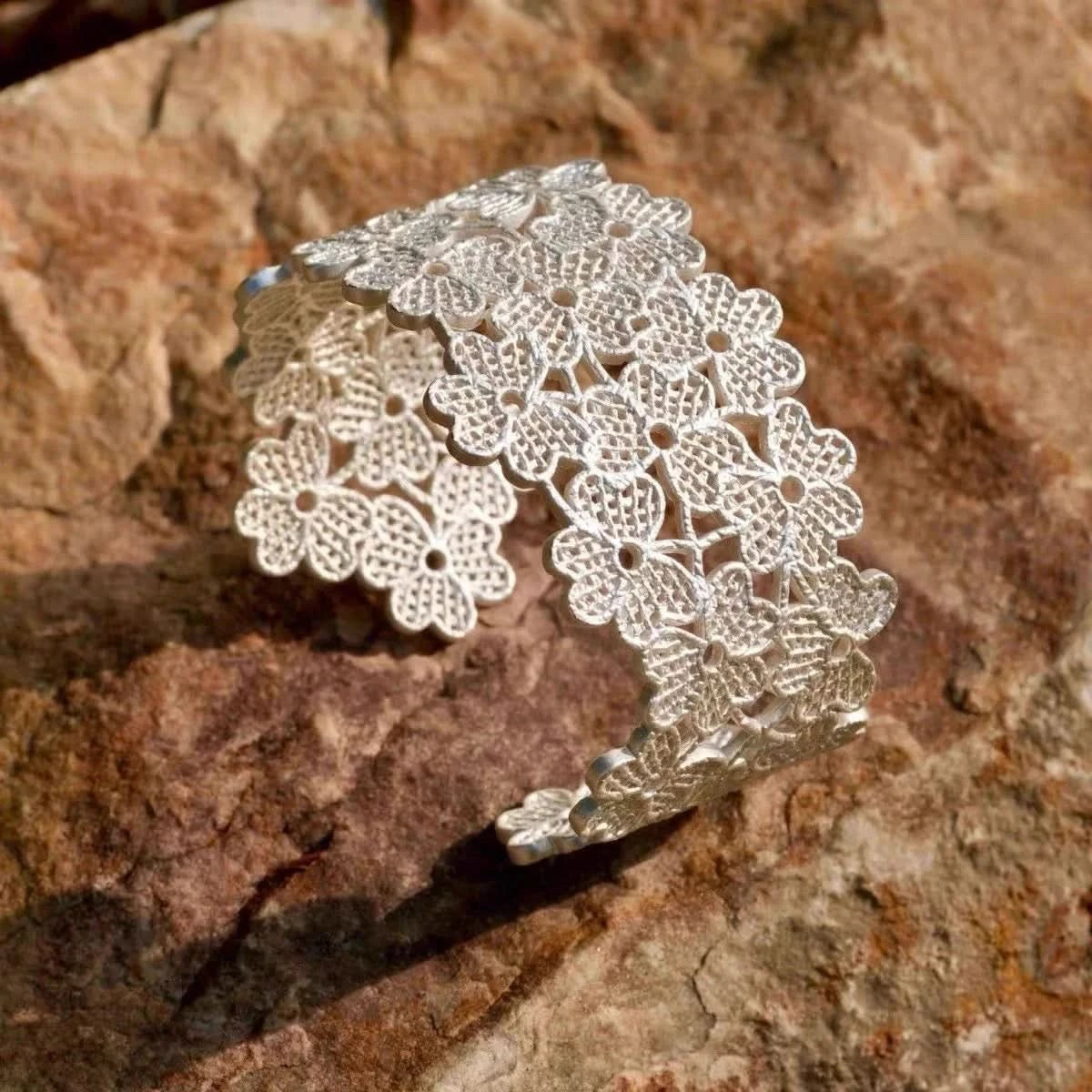 Floral Lace Open Cuff Bangle
