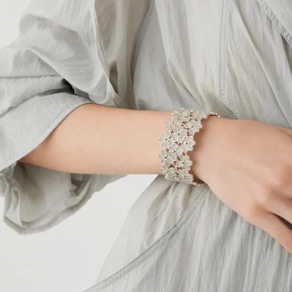 Floral Lace Open Cuff Bangle