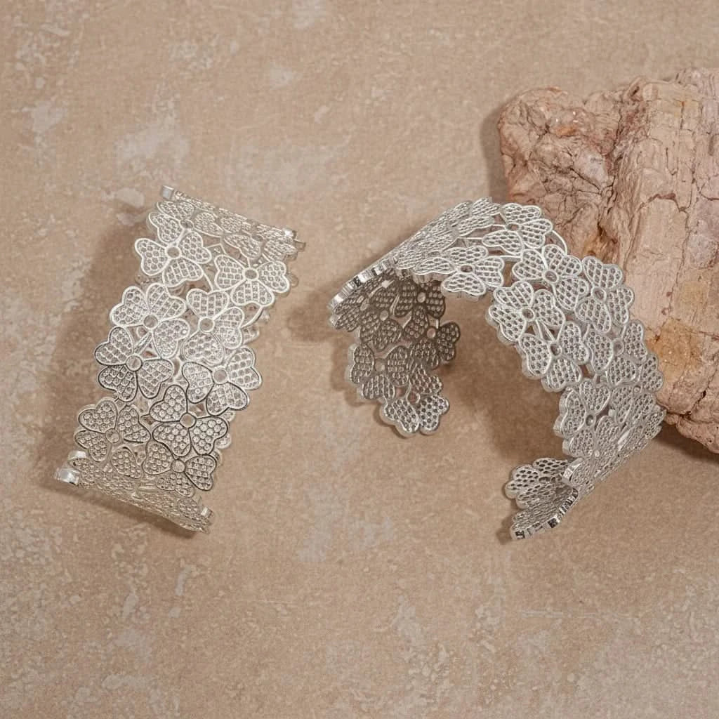 Floral Lace Open Cuff Bangle