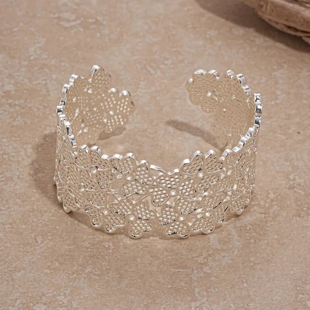 Floral Lace Open Cuff Bangle