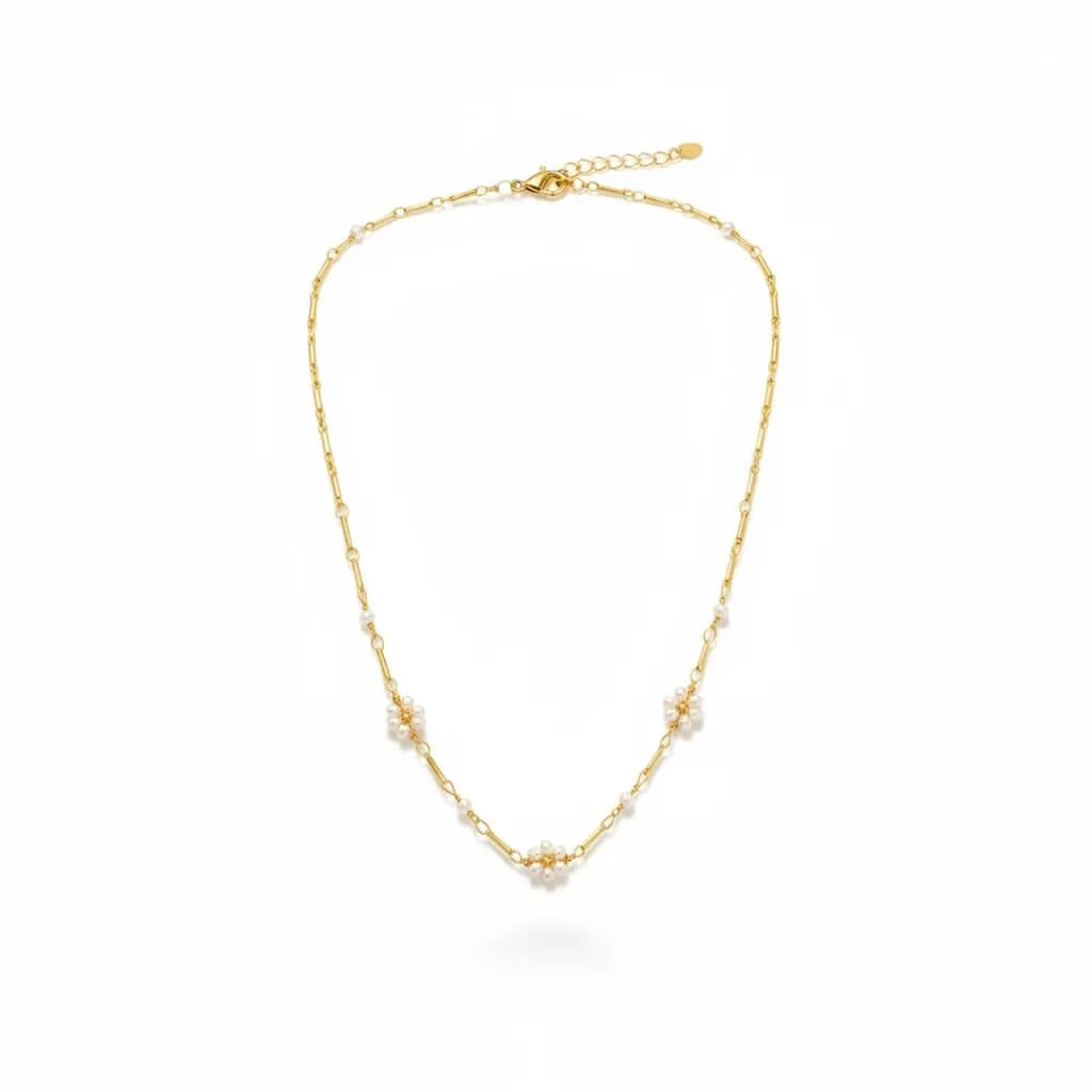 Flower Pearl Chain Necklace