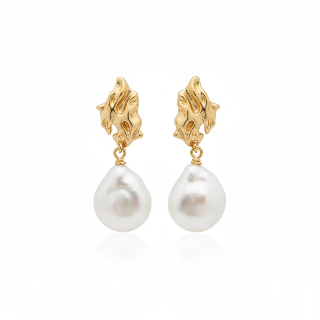 Fluid Designed Baroque Pearl Stud Earrings