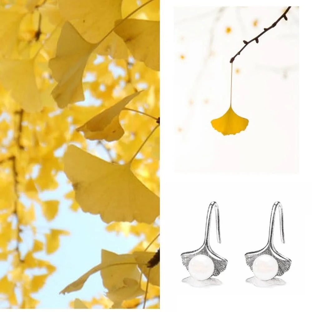Fresh Water Pearl Ginkgo Leaf Earring