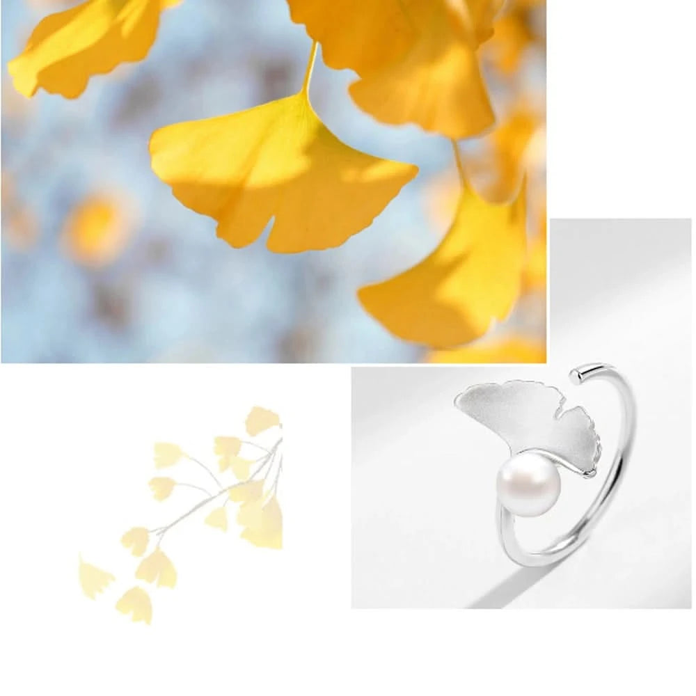 Fresh Water Pearl Ginkgo Leaf Ring