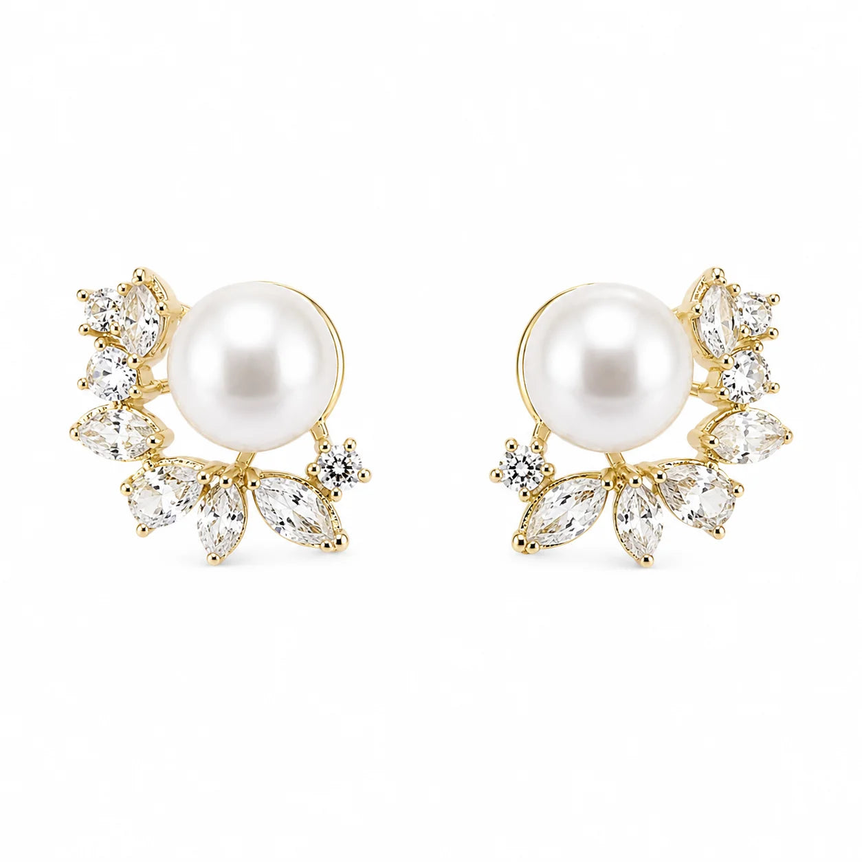 Freshwater Pearl Crystal Leaf Stud Earrings