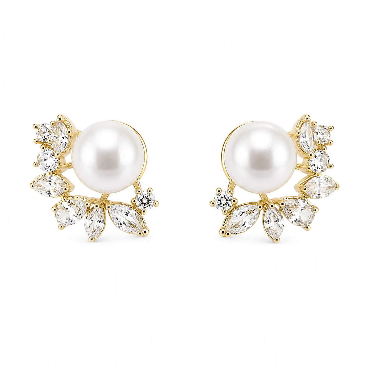 Freshwater Pearl Crystal Leaf Stud Earrings