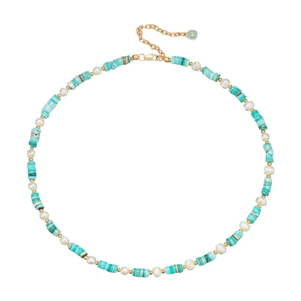 Freshwater Pearl Green Shell Beaded Choker Necklace