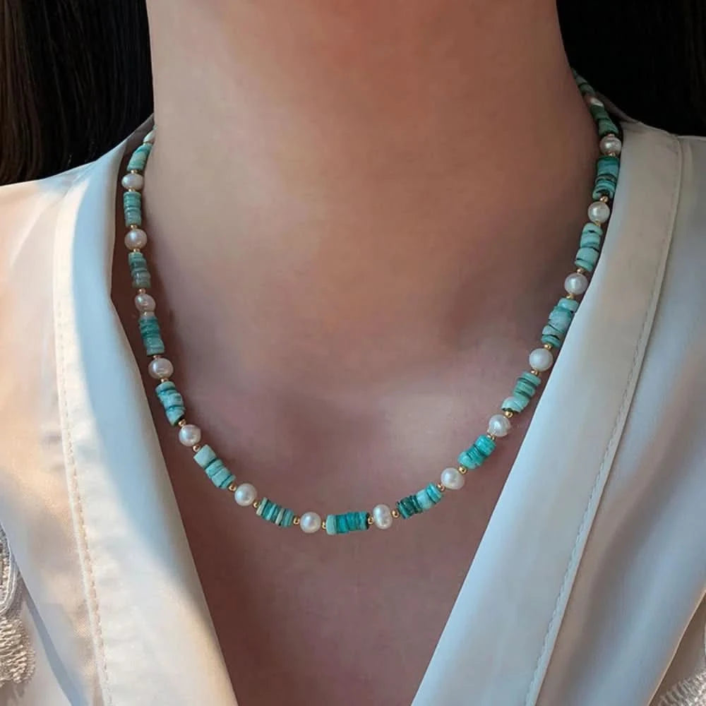 Freshwater Pearl Green Shell Beaded Choker Necklace