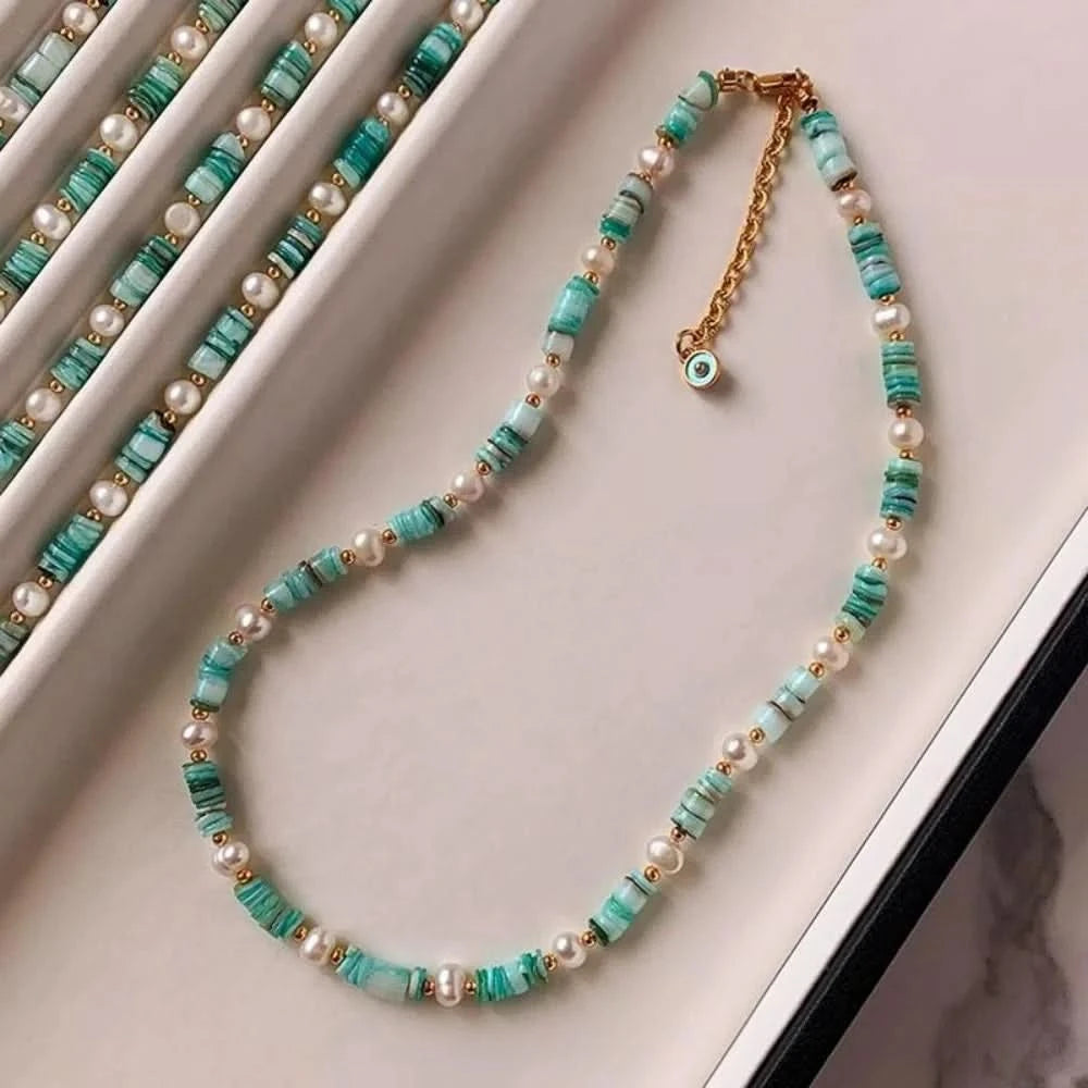 Freshwater Pearl Green Shell Beaded Choker Necklace