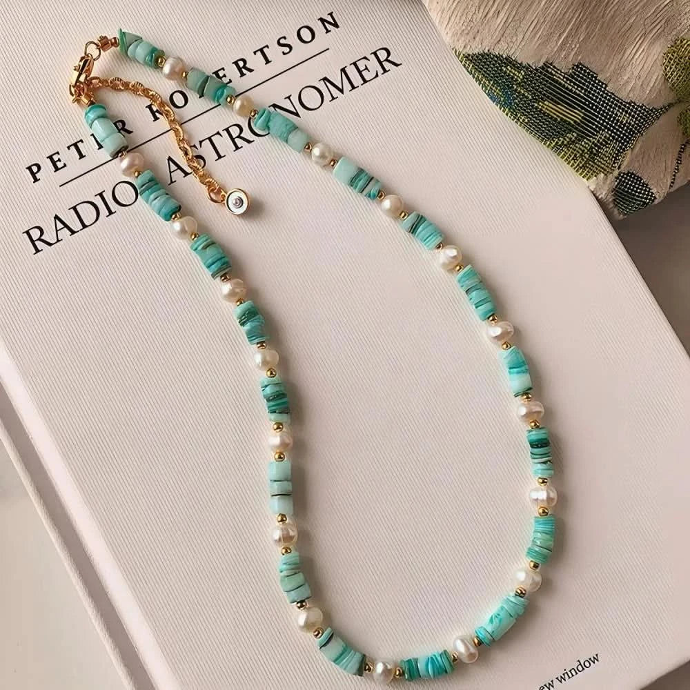 Freshwater Pearl Green Shell Beaded Choker Necklace