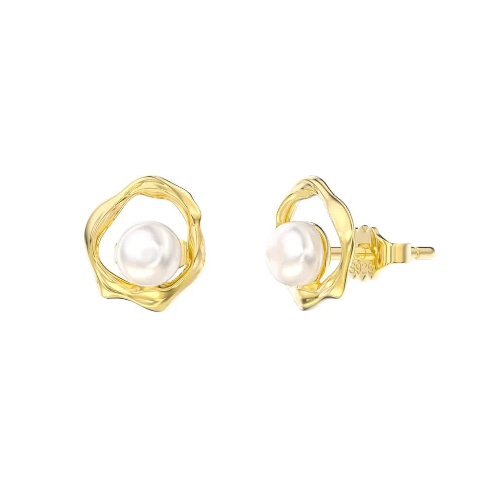 Freshwater Round Pearl Gold Stud Earrings