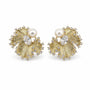 Gold-tone freshwater pearl fan stud earrings with clear crystal details