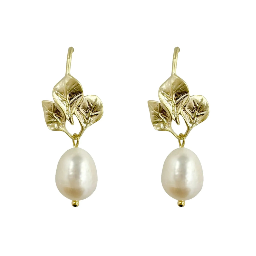 Gold Leaves Earring with Pearl Drops