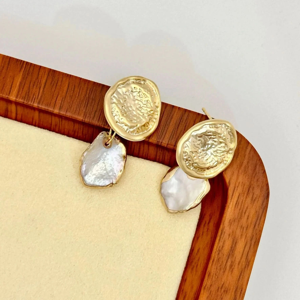 Gold StudPearl Drop Earrings