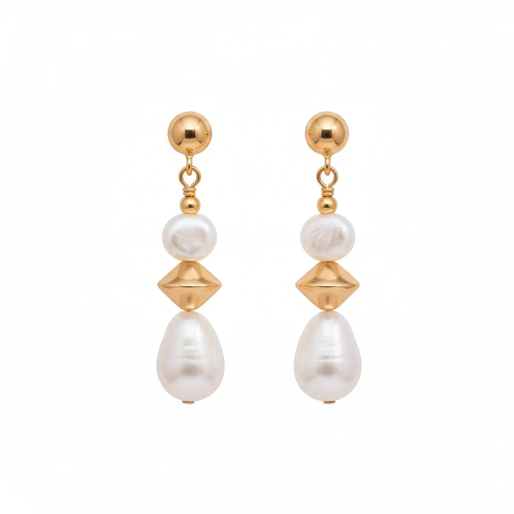Geometric Pearl Drop Earrings