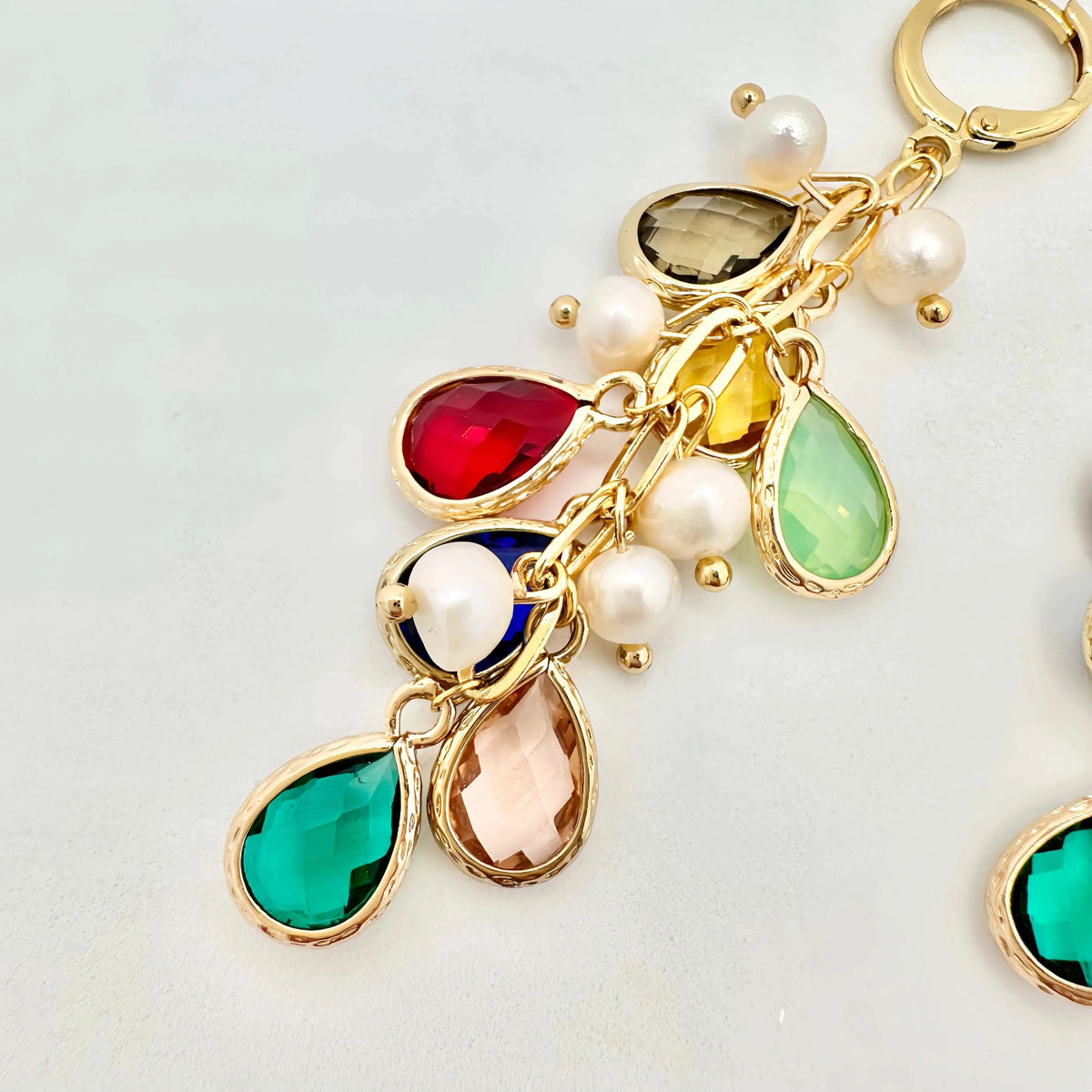 Hoops Pearls Earrings Rainbow Charms