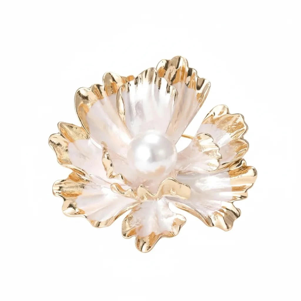 Gold Peony Pearl Brooch