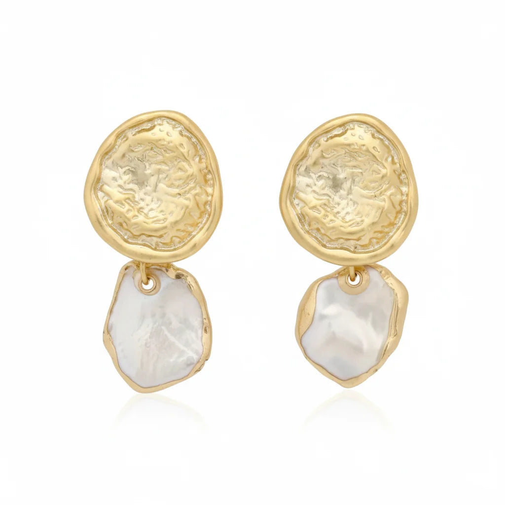 Gold Stud Pearl Drop Earrings