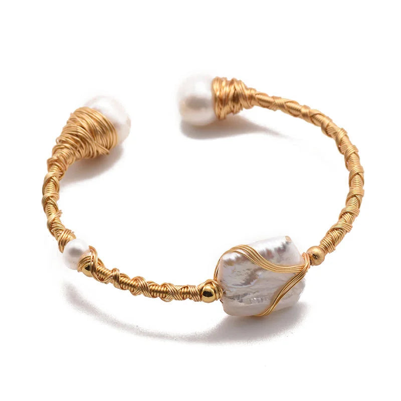 Gold Treads Baroque Pearls Bracelet