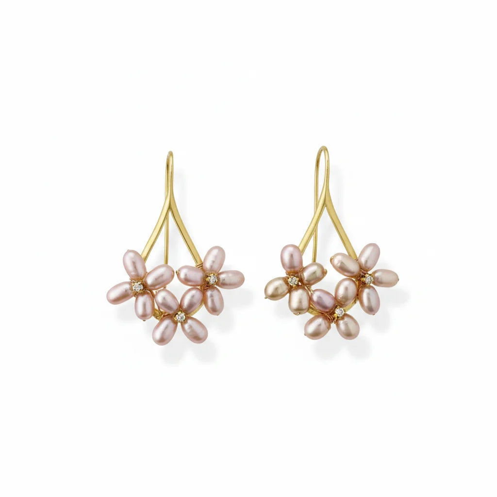Petal Cluster Pearl Drop Earrings