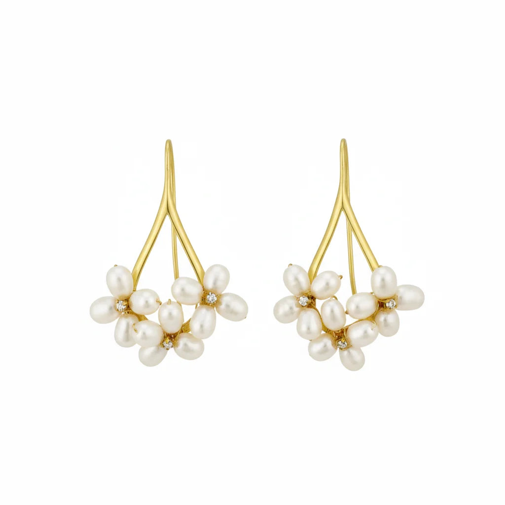 Petal Cluster Pearl Drop Earrings