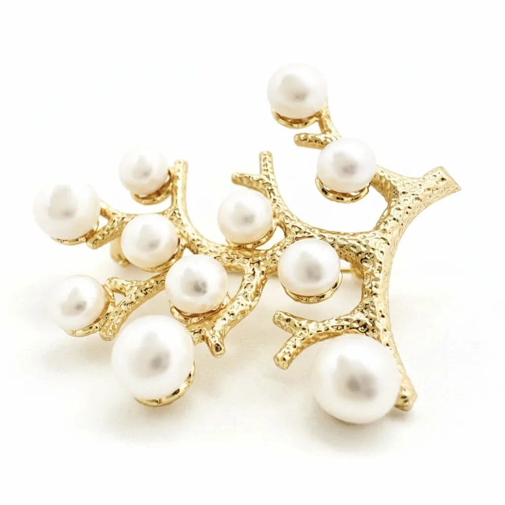 Gold Vermeil Tree Pearl Brooch