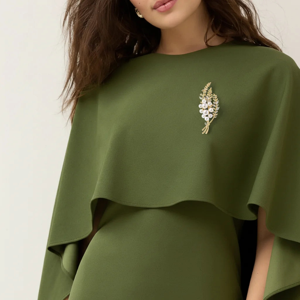 Golden Pearl Leaf Brooch