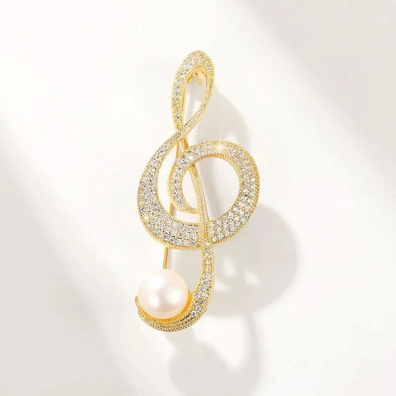 Golden Treble Clef Pearl Brooch