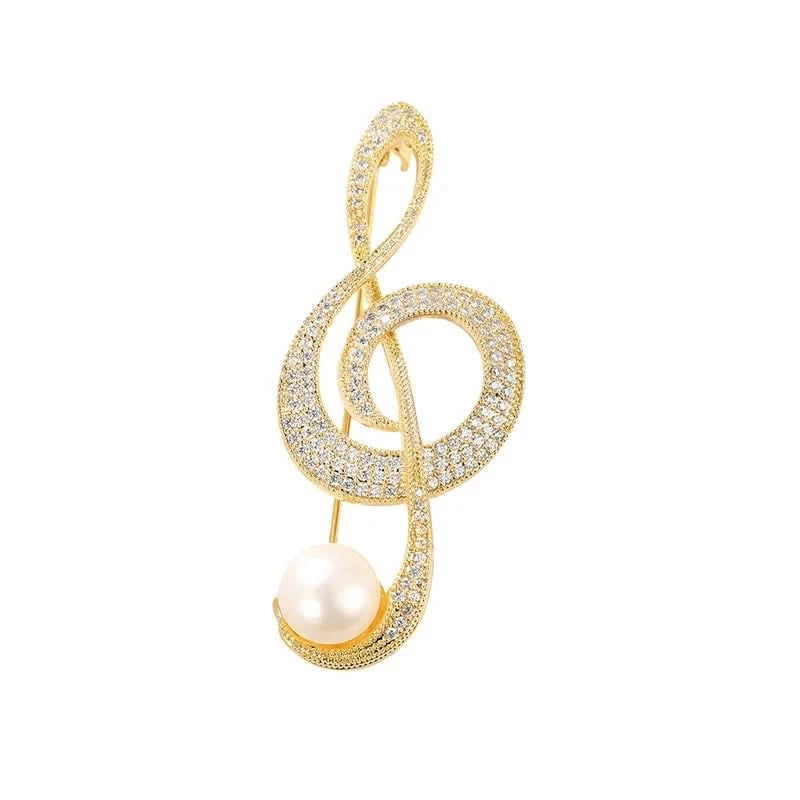 Golden Treble Clef Pearl Brooch