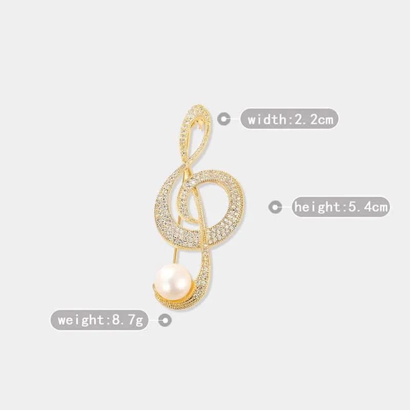 Golden Treble Clef Pearl Brooch