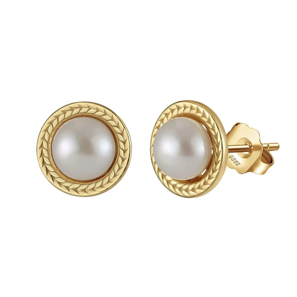 Golden Wheat Pearl Stud Earrings