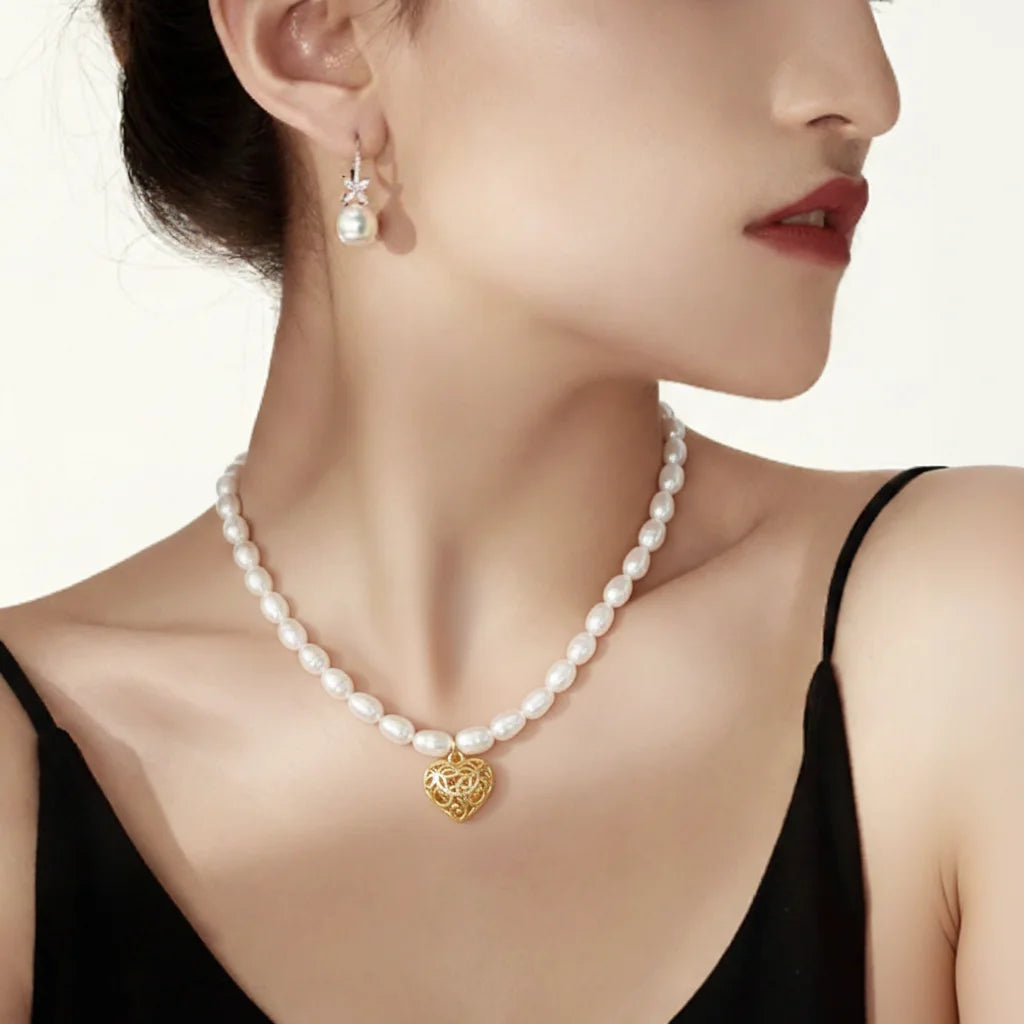 Golden Heart Freshwater Pearl Necklace