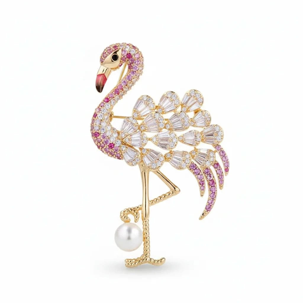 Graceful Flamingo Freshwater Pearl Brooch