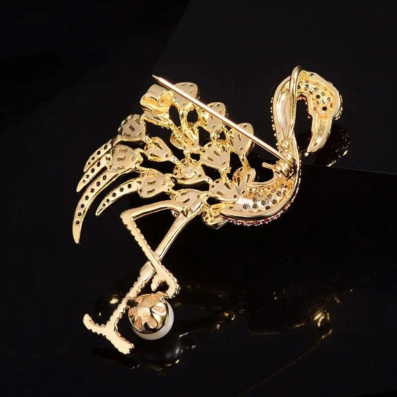 Graceful Flamingo Freshwater Pearl Brooch