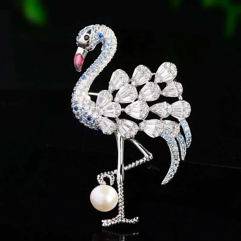 Graceful Flamingo Freshwater Pearl Brooch