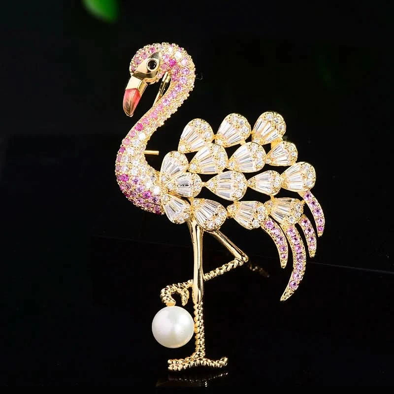 Graceful Flamingo Freshwater Pearl Brooch