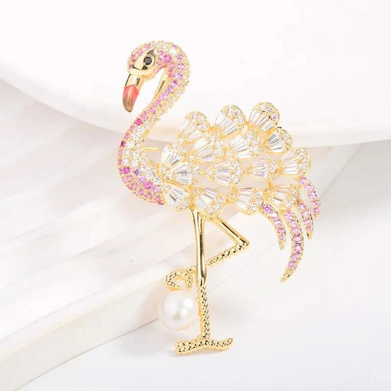 Graceful Flamingo Freshwater Pearl Brooch