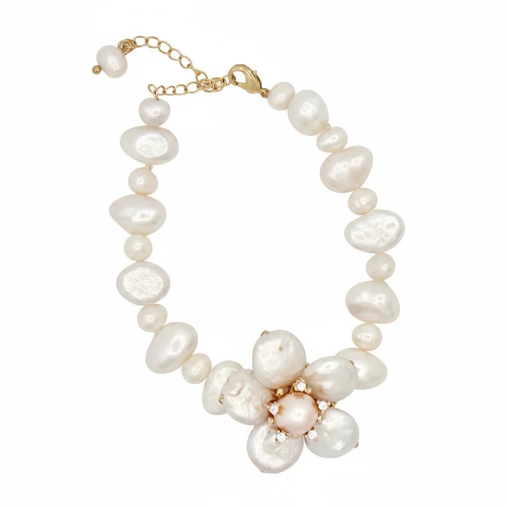 Graduated Pearl Bracelet with Baroque Pearl Flowers