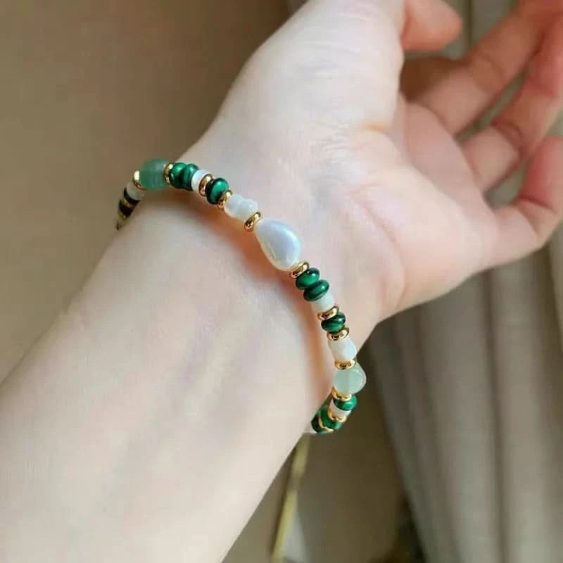 Green Beaded Baroque Pearl Bracelet
