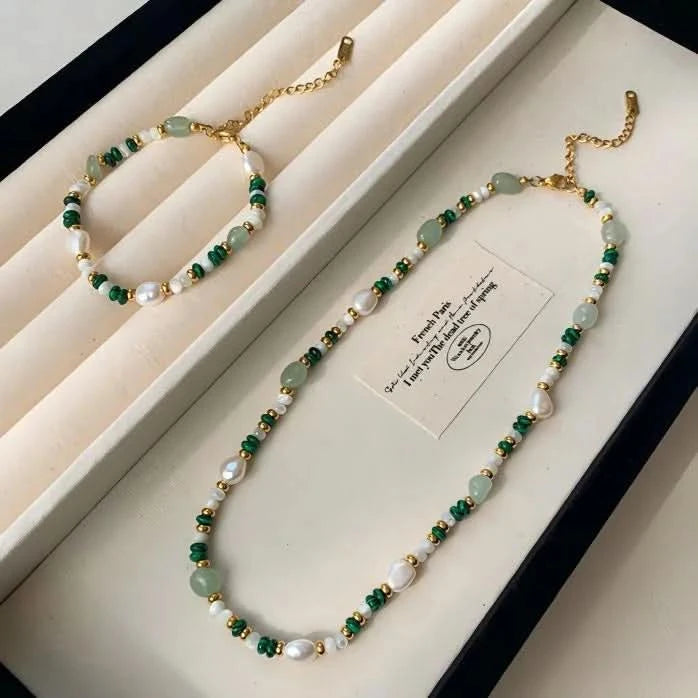 Green Beaded Baroque Pearl Bracelet