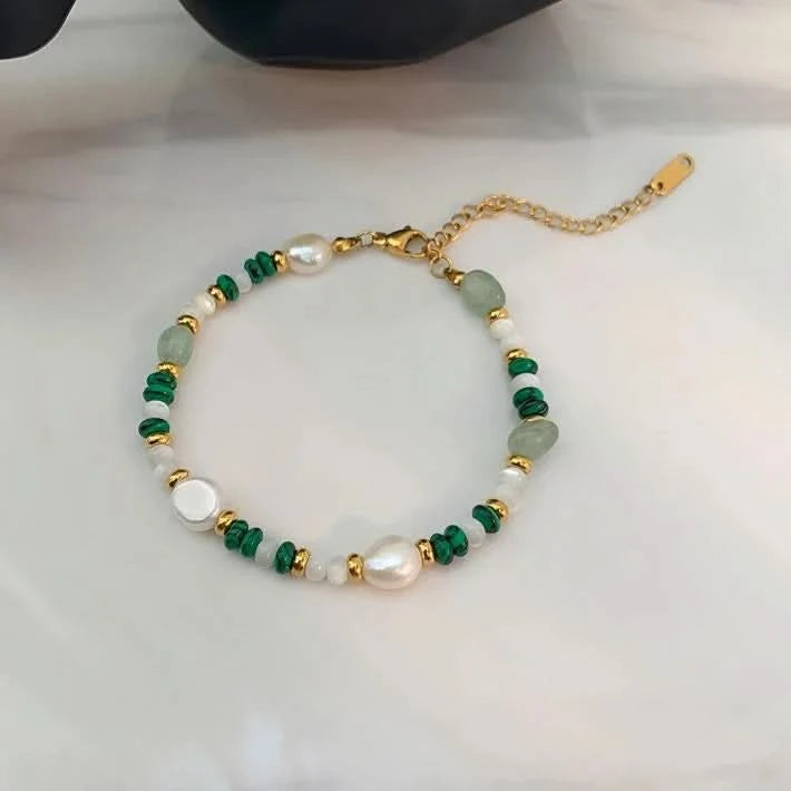 Green Beaded Baroque Pearl Bracelet
