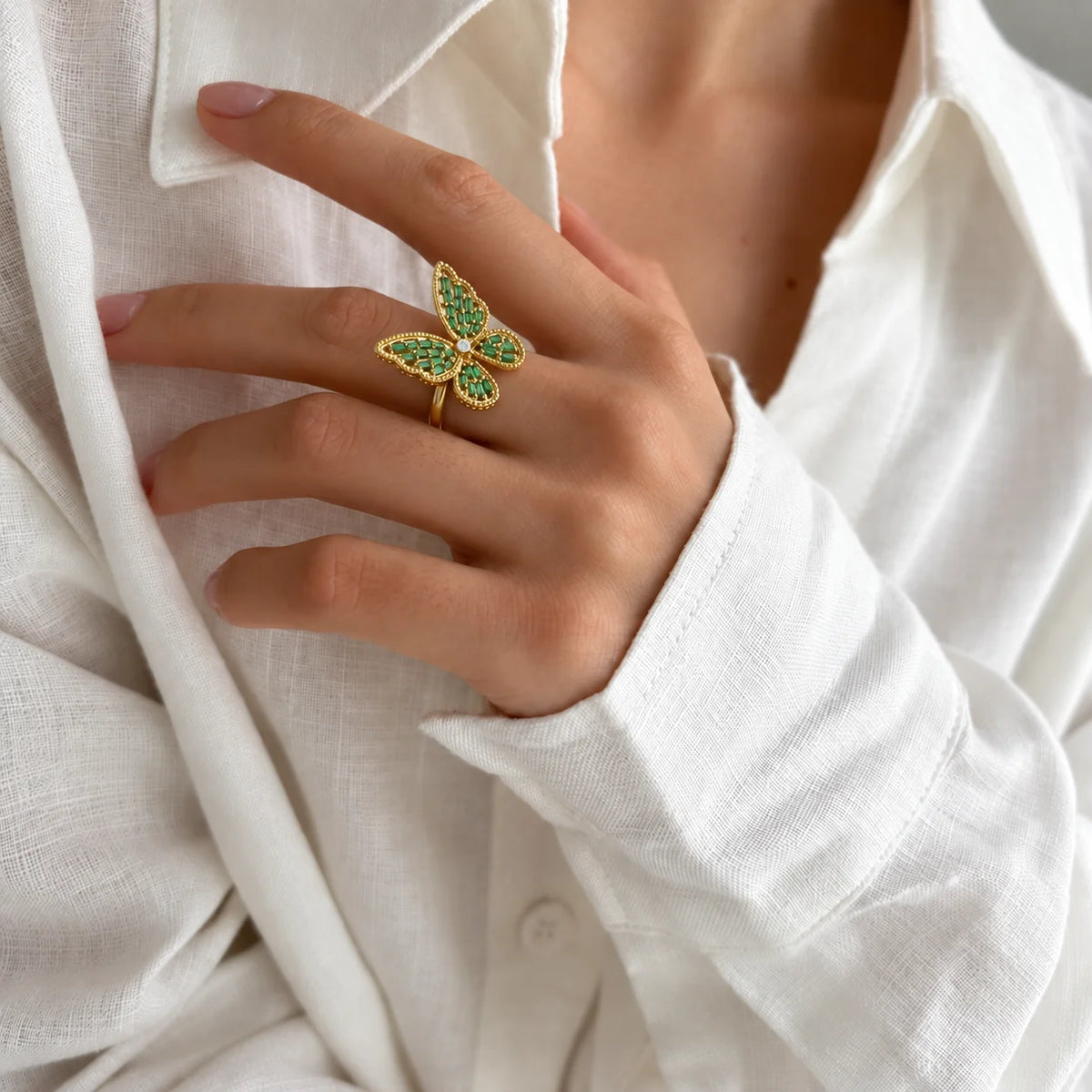 Green Zirconia Butterfly Statement Ring