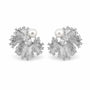 Silver-tone freshwater pearl fan stud earrings with clear crystal details