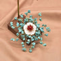 Handcrafted Turquoise_Red Coral_Mother-of-Pearl Floral Brooch