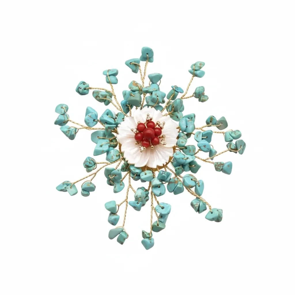 Handcrafted Turquoise Floral Brooch