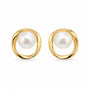 Gold-tone irregular circle stud earrings with natural freshwater pearls