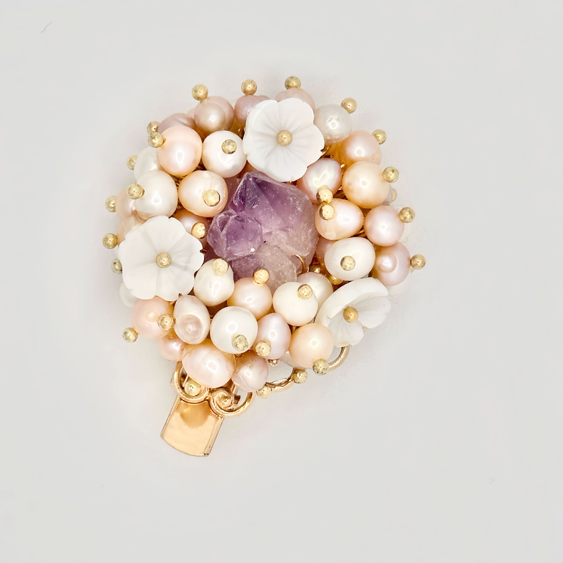 Amethyst Pearl Flower Hair Clip
