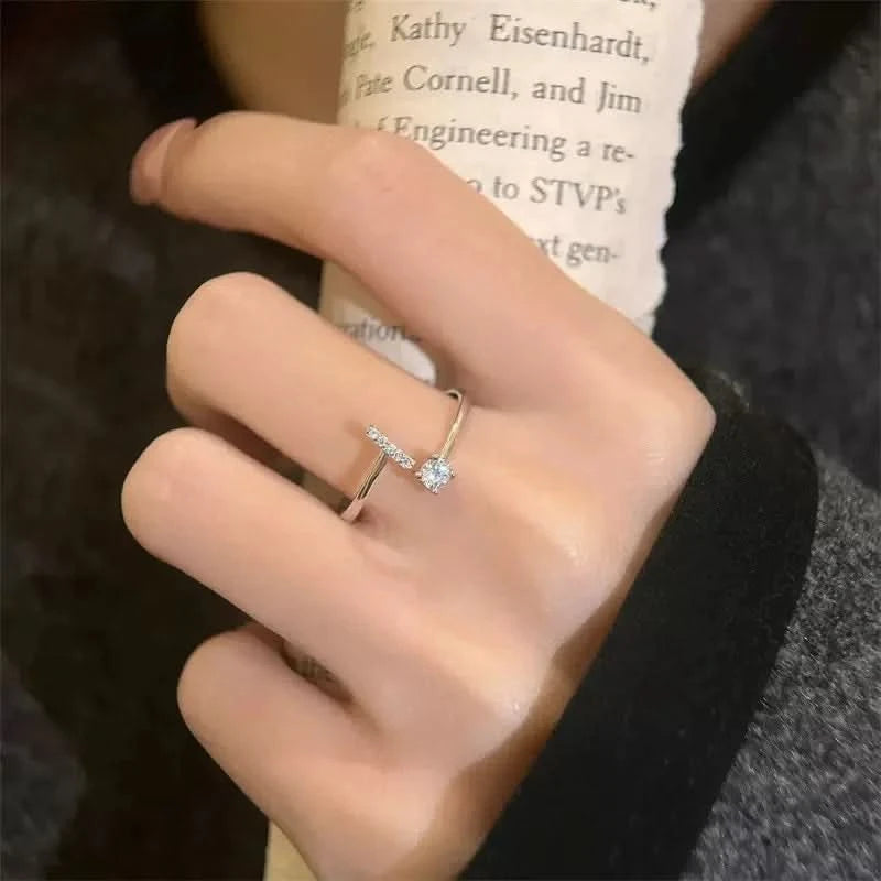 Diamond Initial Letter Silver Ring