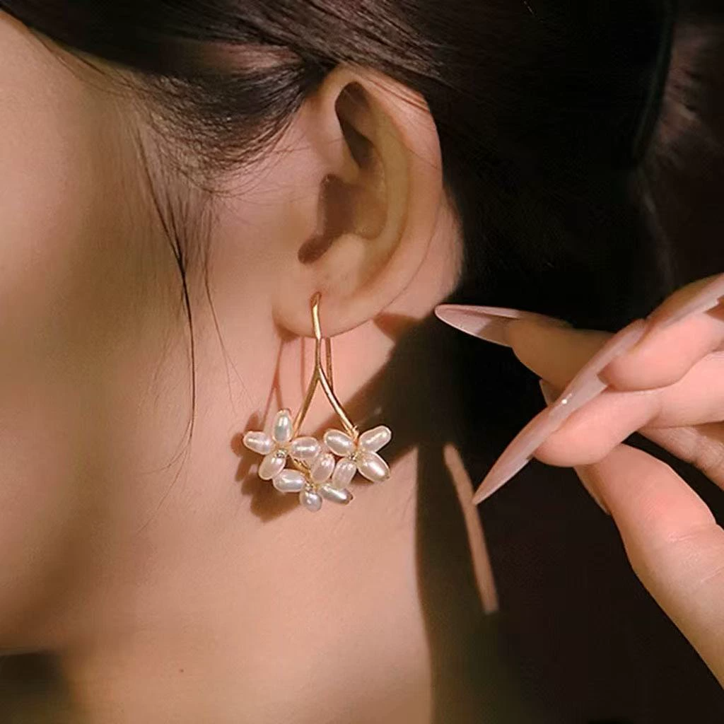 Petal Cluster Pearl Drop Earrings