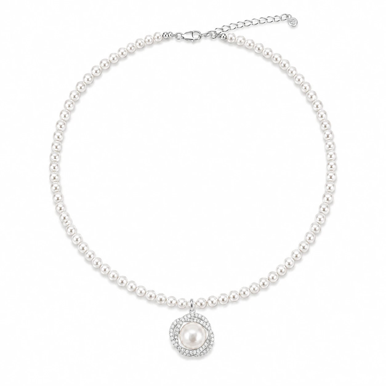 Freshwater pearl strand necklace with oval pearl halo pendant and silver-tone clasp